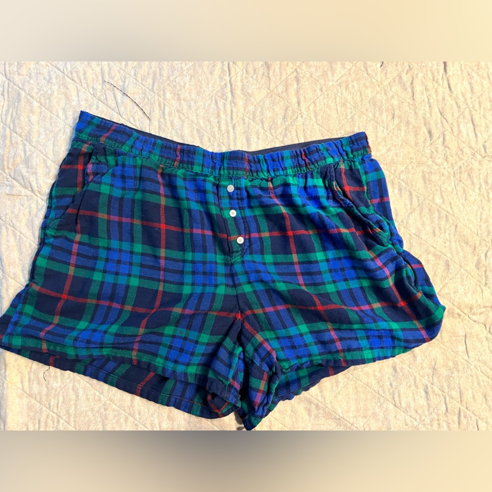 Aerie Blue and Green Plaid PJ Shorts